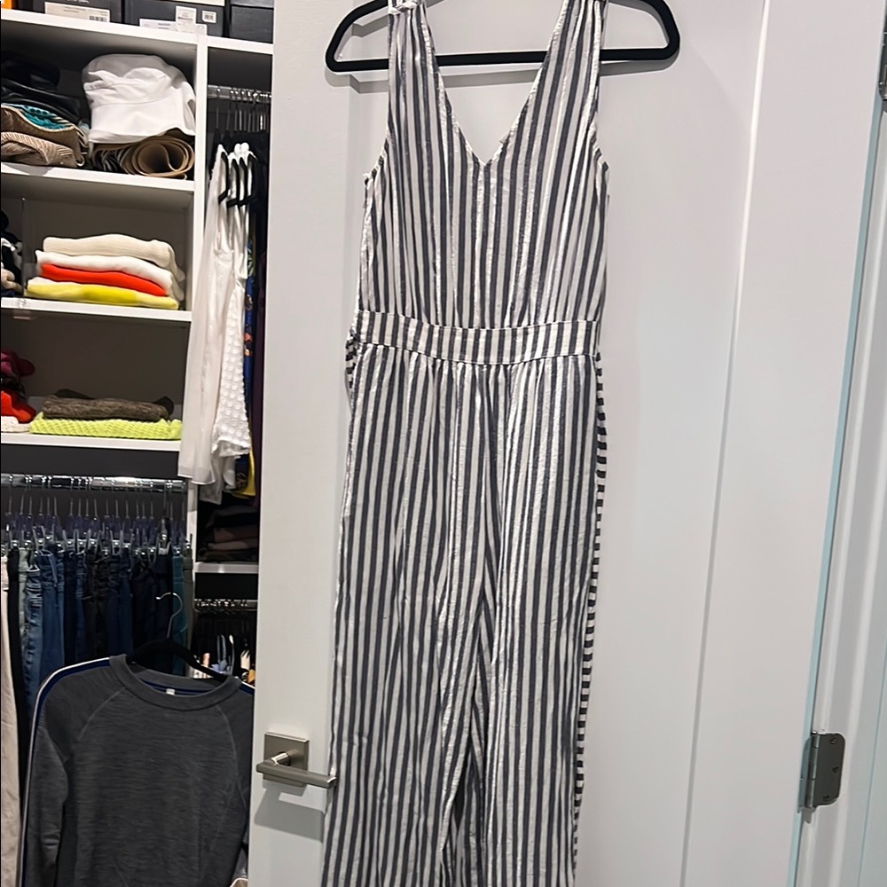 Striped Gray and White Jumpsuit